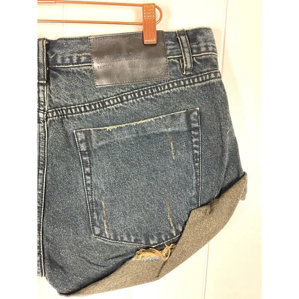 One Teaspoon Black Fox Bandit Dark‎ Wash Denim Shorts NWT Size 31